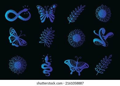 Set collection mystical celestial clipart symbol Line Art doodle esoteric elements vintage illustration