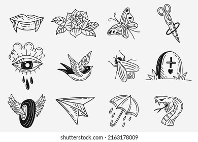 Set Collection Mystical Celestial Clipart Symbol space doodle Esoteric elements vintage illustration