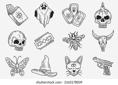 Set Collection Mystical Celestial Clipart Symbol space doodle Esoteric elements vintage illustration