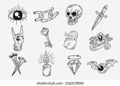 Set Collection Mystical Celestial Clipart Symbol space doodle Esoteric elements vintage illustration
