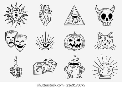 Set Collection Mystical Celestial Clipart Symbol space doodle Esoteric elements vintage illustration