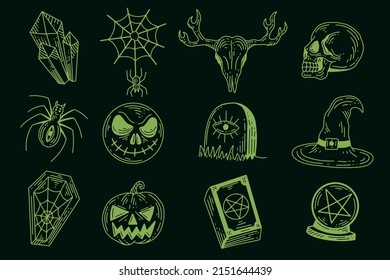 Set Collection Mystical Celestial Simple Minimalism Tattoo Clipart Symbol space doodle Esoteric elements vintage illustration