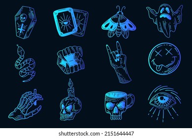 Set Collection Mystical Celestial Simple Minimalism Tattoo Clipart Symbol space doodle Esoteric elements vintage illustration