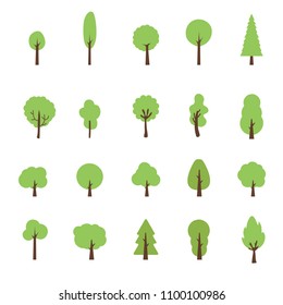 Set Collection of natural green trees icons set pine fir oak and other trees isolated vector illustration