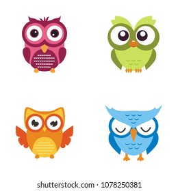 Set collection nice owl logo vector cartoon