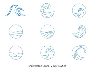 set collection ocean logo with waves template logo vector
