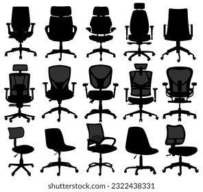 Set collection office chair silhouette icon symbol. Desk chair vector illustration