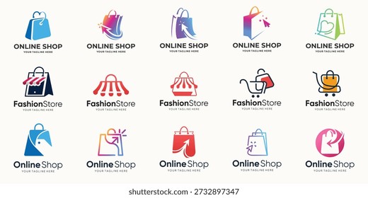 set of collection online shopping store logo design premium vector.