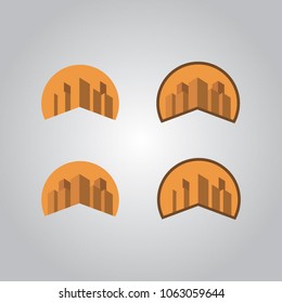 set or collection of orange sunset building, city and construction isometric logo. can use for city and real estate logo. can use for business object design.