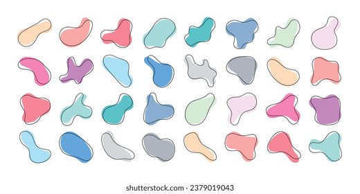 Set collection of organic abstract amoeba fluid blob shape for decoration. Pastel light bright colour. Vector illustration