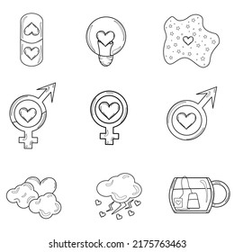 Set collection Outline coloring of elements heart