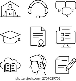 Conjunto de iconos de trabajo en línea de esquema de Colección