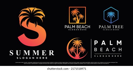 Colección de ilustraciones de diseño del logotipo de la palma con elemento creativo Vector Premium