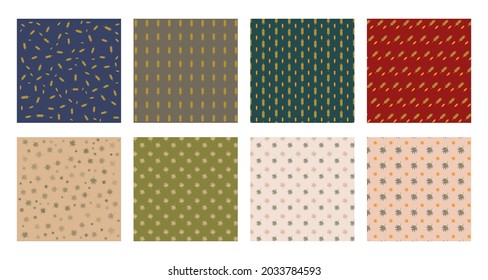 Colección de palmeras y hojas de trigo sin fisuras en fondo multicolor. Ilustración del vector
