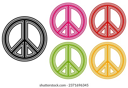  Set collection peace logo icon trendy colorful vector illustration