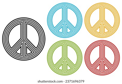  Set collection peace logo icon trendy colorful vector illustration