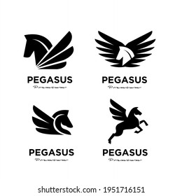 set collection Pegasus Fly Horse, Black Horse, Design Inspiration Vector logo