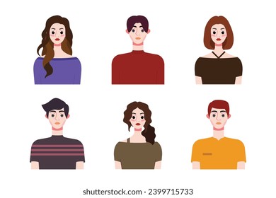 Set collection of people avatar design. Characters for social media and networking, website, app design, development, user profile, and user profile icons. Vector illustration.