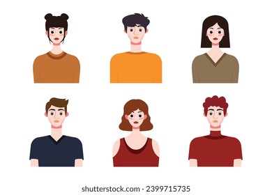 Set collection of people avatar design. Characters for social media and networking, website, app design, development, user profile, and user profile icons. Vector illustration.