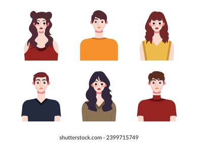 Set collection of people avatar design. Characters for social media and networking, website, app design, development, user profile, and user profile icons. Vector illustration.