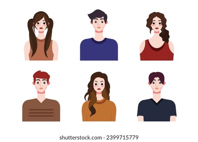 Set collection of people avatar design. Characters for social media and networking, website, app design, development, user profile, and user profile icons. Vector illustration.