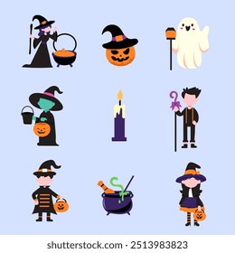 set of collection people with costum in halloween  vector set for elements, clipart and sticker