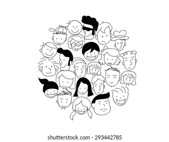 set of collection of people face doodle