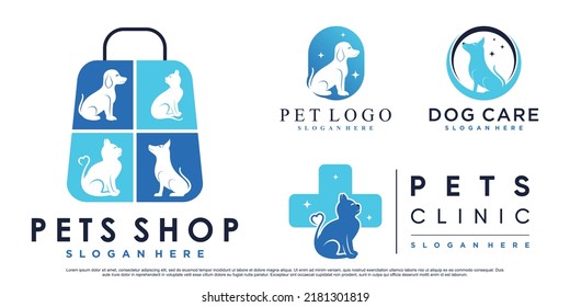 Set collection of pet animals logo design for pet shop or clinic with creative element Premium Vector