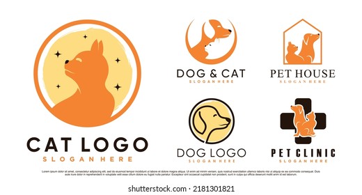 Establecer el diseño del logotipo de la colección de animales de compañía para la tienda o clínica de mascotas con elemento creativo Vector Premium