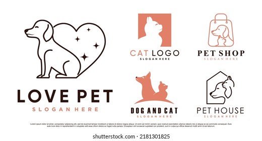 Set collection of pet animals logo design for pet shop or clinic with creative element Premium Vector