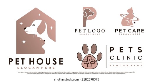 Set collection of pet animals logo design for pet shop or clinic with creative element Premium Vector