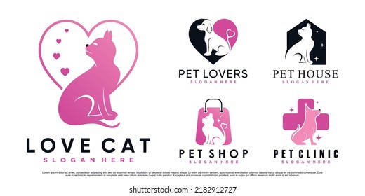 Set collection of pet tiers logo design for pet shop or clinic with creative element Premium Vector