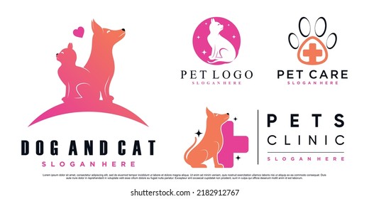 Set collection of pet tiers logo design for pet shop or clinic with creative element Premium Vector