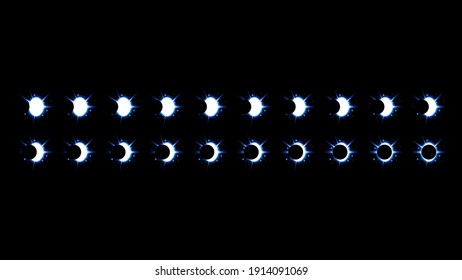 Set Collection Phases Of A Solar And Lunar Eclipse On Dark Background Sun