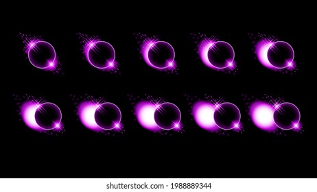 Set Collection Phases Of A Solar And Lunar Eclipse On Dark Background Sun