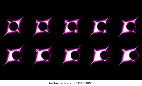 Set Collection Phases Of A Solar And Lunar Eclipse On Dark Background Sun