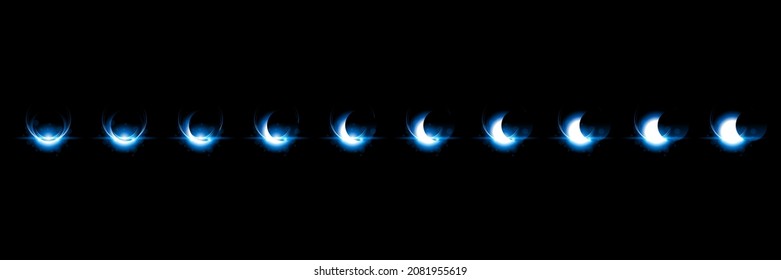 Set Collection Phases Of A Solar And Lunar Eclipse On Dark Background Sun