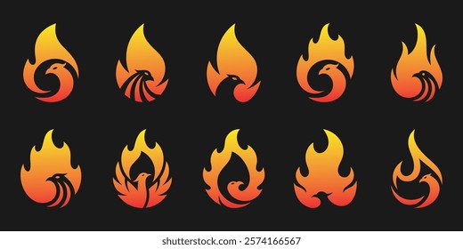 Set of collection phoenix fire flame logos. Vector logo design templates