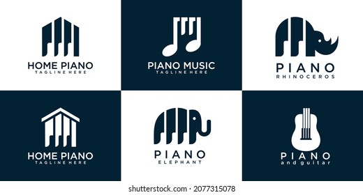 set of collection piano logo design templates premium vector