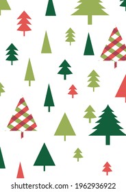 Set collection of pine trees in different colors. Pattern. Vector illustration.