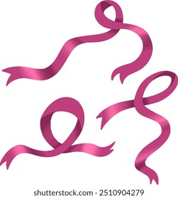 set collection of pink ribbon vector flat illustration for breast cancer awareness month