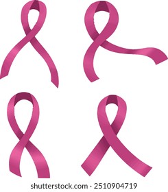 set collection of pink ribbon vector flat illustration for breast cancer awareness month