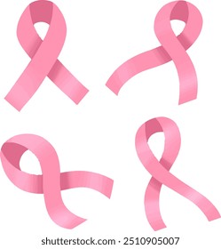 set collection of pink ribbon vector flat illustration for breast cancer awareness month