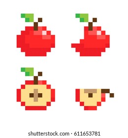 Set, collection of pixel art design red apples isolated on white background. Vector EPS 10