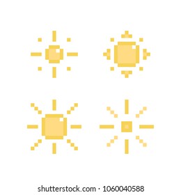 Set, collection of pixel sun icons isolated on white background.