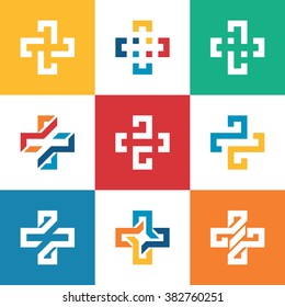 Set collection Plus sign logo template. Medical healthcare hospital symbol.
