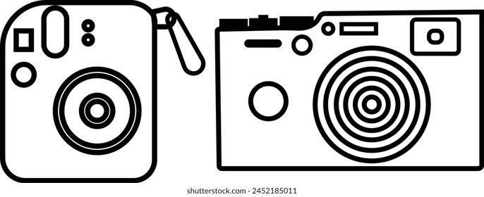 set collection of professional DSLR photo camera body with zoom lens in various angles isolated on white background. media technology and photography concept Photo camera doodle icon. Hand drawn skeet