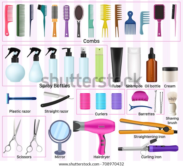 Set Collection Professional Hairdresser Barber Equipment Stock