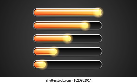 Set Collection Progress Loading Bar Lighting Glow Vector Design Style