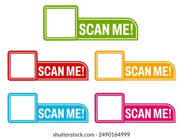 Set collection QR codes with inscription scan me icon. barcode payment, mobile app and identification frame design template vector illustration